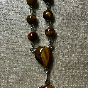 Elegant Tiger Eye Necklace with Silver Details, 70.00 ctw (20 inches